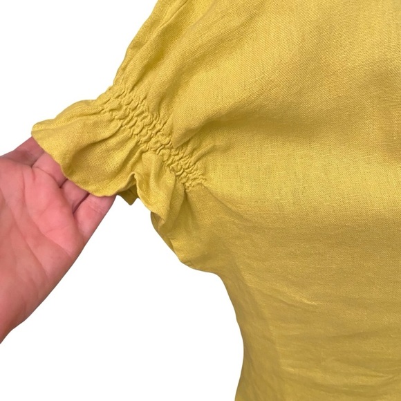 Andrew Marc New York Women’s Linen Blouse Size M Chartreuse Back Gather Design - Picture 3 of 9